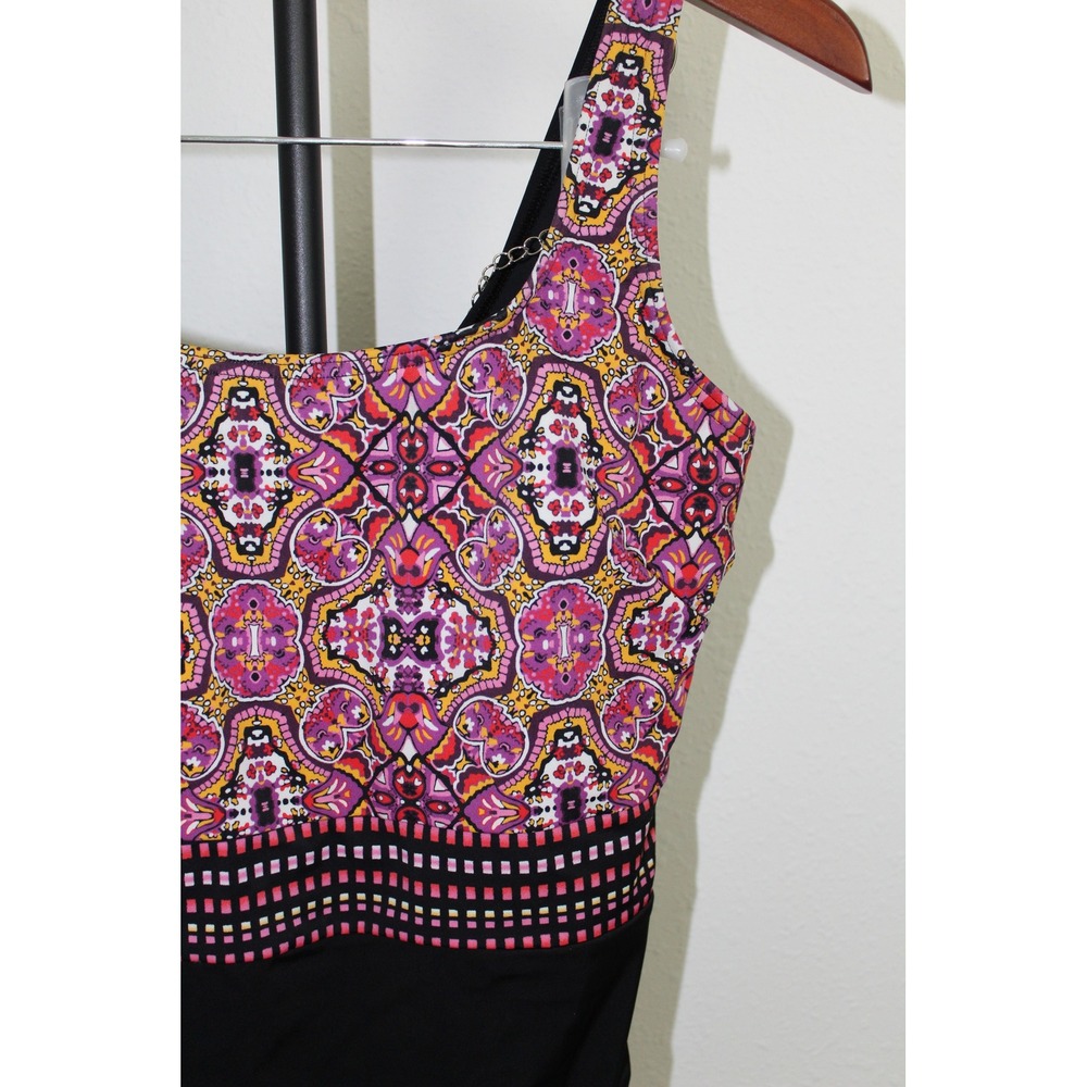 Lands End Womens 14P One Piece Swimsuit Pink Purple Paisley Medallion Black 14 P - Picture 2 of 8